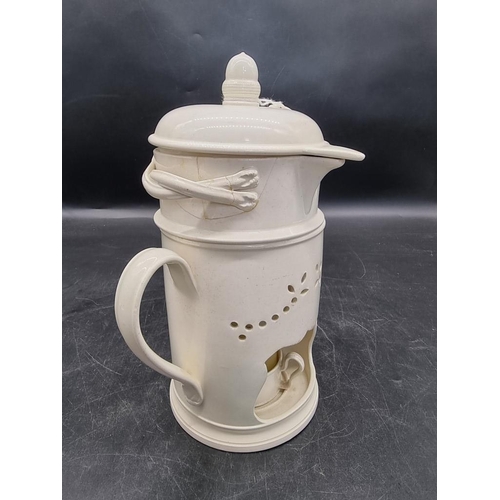 1303 - A rare complete Leeds creamware veilleuse food warmer, 26cm high, (restoration).... 