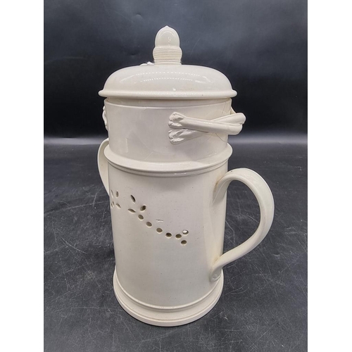 1303 - A rare complete Leeds creamware veilleuse food warmer, 26cm high, (restoration).... 