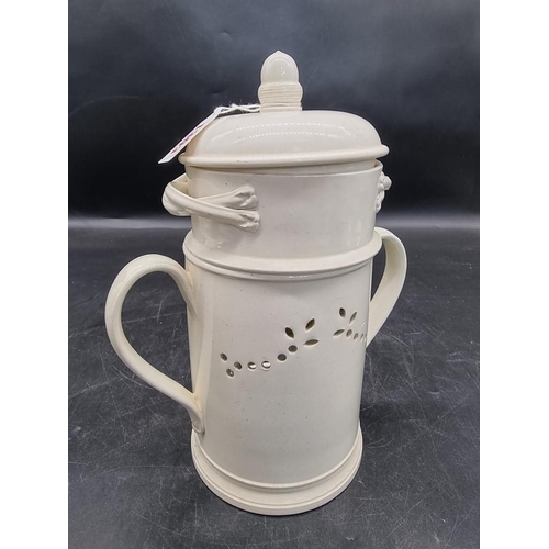 1303 - A rare complete Leeds creamware veilleuse food warmer, 26cm high, (restoration).... 