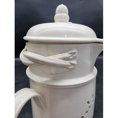 1303 - A rare complete Leeds creamware veilleuse food warmer, 26cm high, (restoration).... 