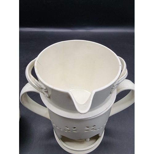 1303 - A rare complete Leeds creamware veilleuse food warmer, 26cm high, (restoration).... 