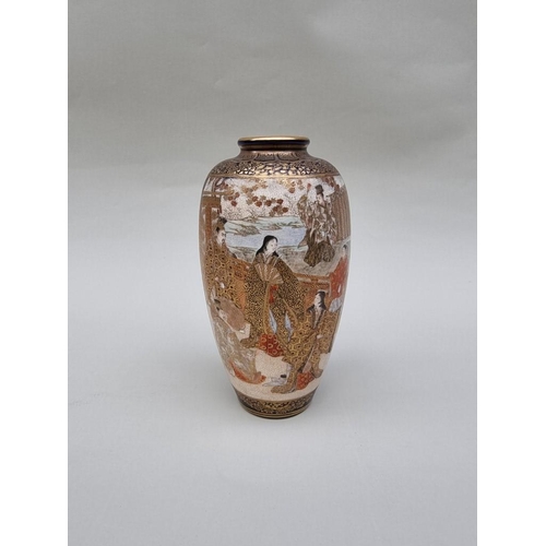 1304 - A good Satsuma pottery ovoid vase, probably Kinkozan, impressed seal mark to base, with relief decor... 