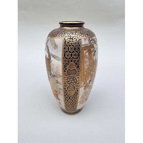 1304 - A good Satsuma pottery ovoid vase, probably Kinkozan, impressed seal mark to base, with relief decor... 