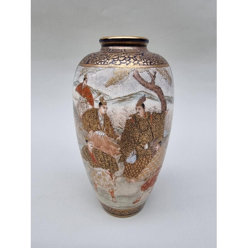 1304 - A good Satsuma pottery ovoid vase, probably Kinkozan, impressed seal mark to base, with relief decor... 