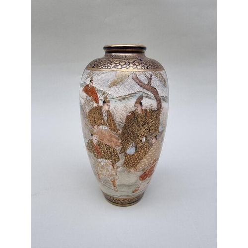 1304 - A good Satsuma pottery ovoid vase, probably Kinkozan, impressed seal mark to base, with relief decor... 