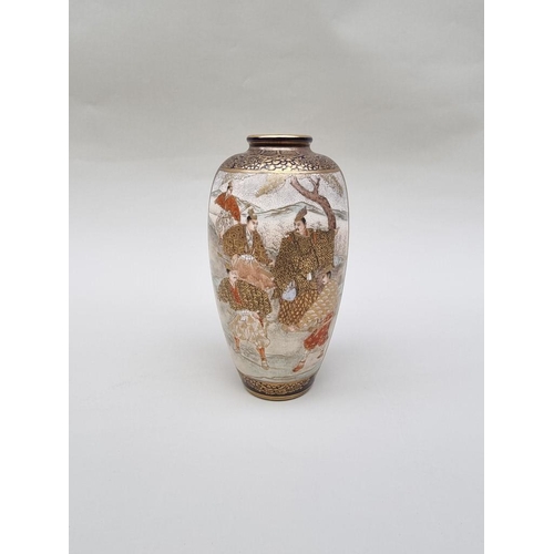 1304 - A good Satsuma pottery ovoid vase, probably Kinkozan, impressed seal mark to base, with relief decor... 