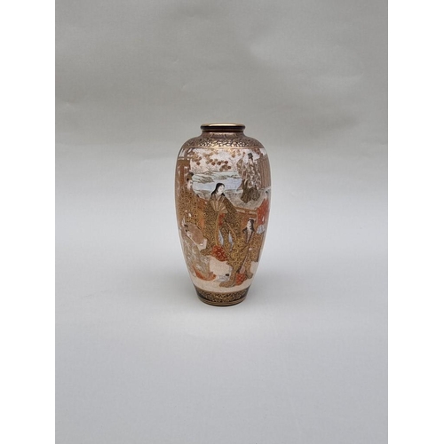 1304 - A good Satsuma pottery ovoid vase, probably Kinkozan, impressed seal mark to base, with relief decor... 