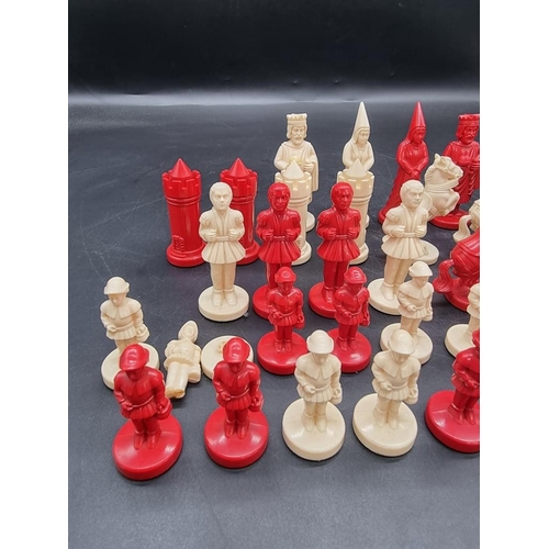 1319 - A Staunton pattern boxwood and ebonized chess set, king 6.8cm, pawn 3.2cm; together with another pla... 