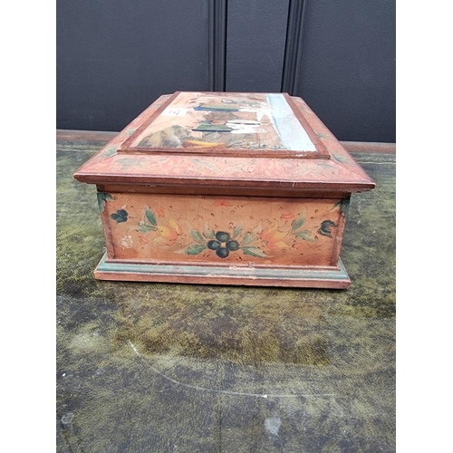 1367 - A Scandinavian painted cedar casket, 28cm wide. 