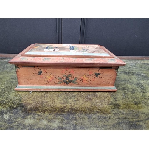 1367 - A Scandinavian painted cedar casket, 28cm wide. 