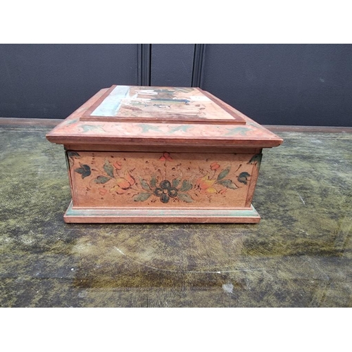 1367 - A Scandinavian painted cedar casket, 28cm wide. 