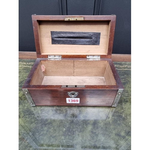 1369 - An antique walnut money box, with twin coin slot and divided interior, 21.5cm wide. ... 