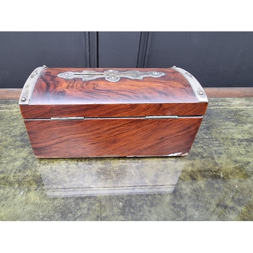 1369 - An antique walnut money box, with twin coin slot and divided interior, 21.5cm wide. ... 