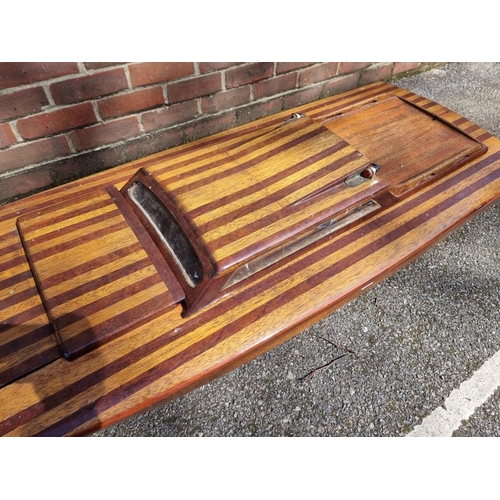 1373 - A large mahogany model launch or speedboat, with engine, 164cm long, on wood stand. ... 