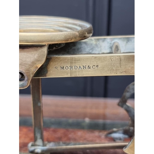 1374 - A good set of mahogany and brass postage scales, by S Mordan & Co, with weights, 31.5cm wide.&nb... 