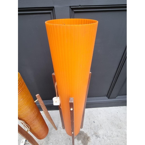 1376 - Two 1960s fibreglass rocket lamps, each with two bulbs, largest 116cm high. 