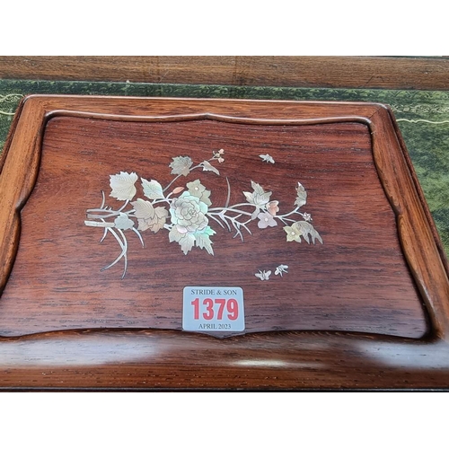 1379 - A Chinese hardwood and mother-of pearl inlaid rectangular box and cover, 27cm diameter. ... 