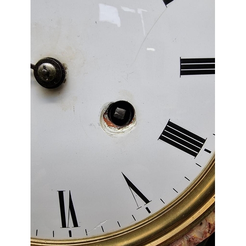 1382 - An impressive late 19th century marble and slate drumhead mantel clock, 34 x 54cm, with pendulum and... 