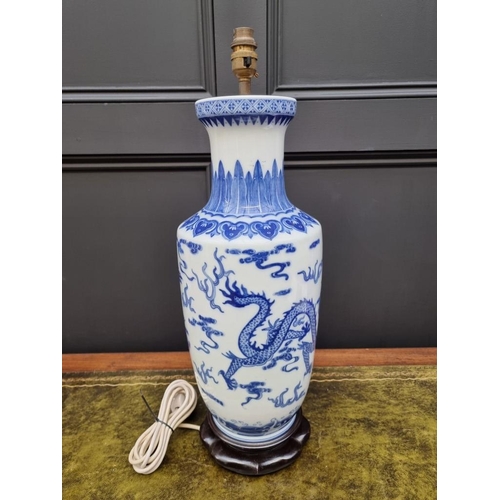 1408 - A large Chinese blue and white table lamp, height excluding fitting 50cm; together with another Chin... 