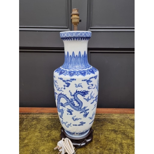 1408 - A large Chinese blue and white table lamp, height excluding fitting 50cm; together with another Chin... 