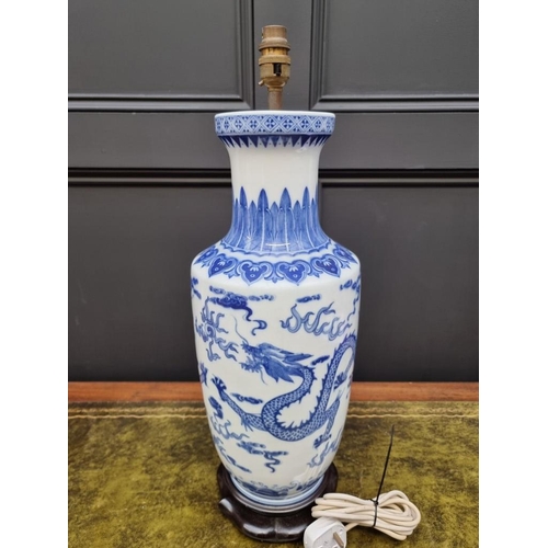 1408 - A large Chinese blue and white table lamp, height excluding fitting 50cm; together with another Chin... 