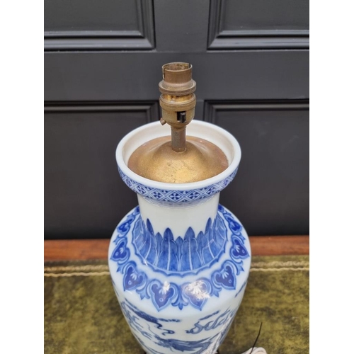 1408 - A large Chinese blue and white table lamp, height excluding fitting 50cm; together with another Chin... 