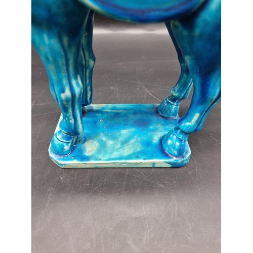 1435 - A Chinese Tang style turquoise glazed horse, 33cm high; together with a Burleigh Ware vase, 20cm hig... 