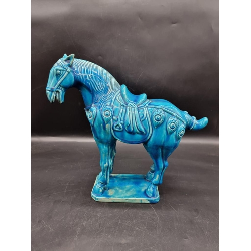 1435 - A Chinese Tang style turquoise glazed horse, 33cm high; together with a Burleigh Ware vase, 20cm hig... 