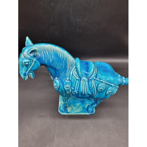 1435 - A Chinese Tang style turquoise glazed horse, 33cm high; together with a Burleigh Ware vase, 20cm hig... 