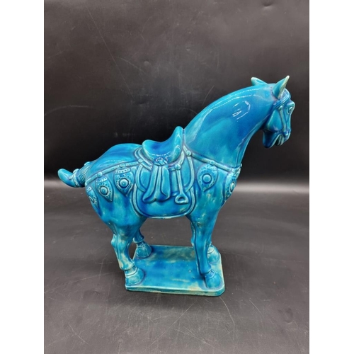 1435 - A Chinese Tang style turquoise glazed horse, 33cm high; together with a Burleigh Ware vase, 20cm hig... 