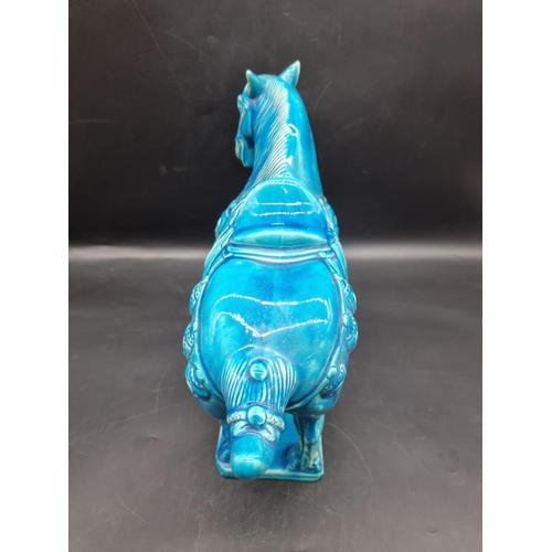 1435 - A Chinese Tang style turquoise glazed horse, 33cm high; together with a Burleigh Ware vase, 20cm hig... 