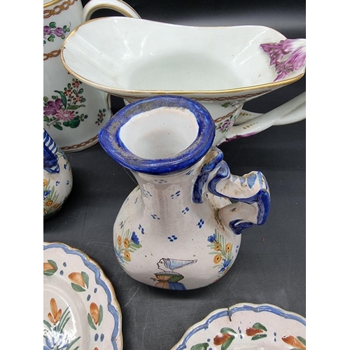 1436 - A mixed group of Continental pottery and porcelain, to include: an 18th century Chinese teapot and c... 