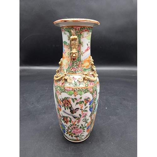 1441 - A Chinese famille rose twin handled vase, late 19th century, 25cm high. 