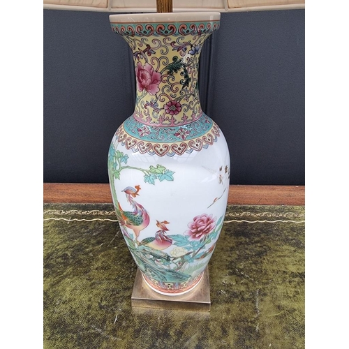 1449 - A Chinese famille rose table lamp, total height 56.5cm. 