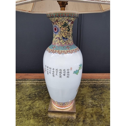 1449 - A Chinese famille rose table lamp, total height 56.5cm. 