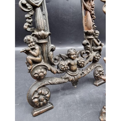 1457 - Two cast iron easel back photograph frames, largest 34.5cm high.