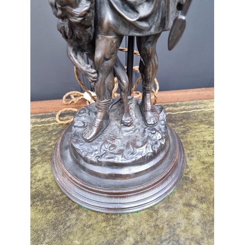 1476 - A bronzed spelter figural gladiator table lamp, total height 61cm.