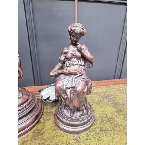 1483 - Three bronzed resin figural table lamps, largest 81cm high. 