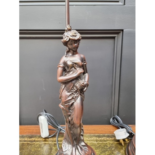 1483 - Three bronzed resin figural table lamps, largest 81cm high. 