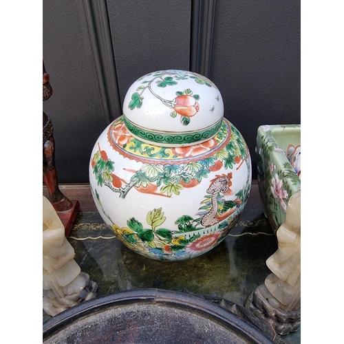 1490 - A mixed lot of Chinese and Japanese porcelain and works of art, to include a famille verte jar and c... 