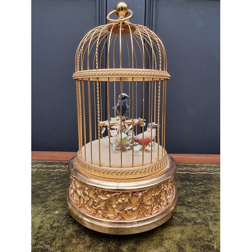 1505 - A Reuge singing bird cage automaton, with two birds, No.10744, 30.5cm high. 