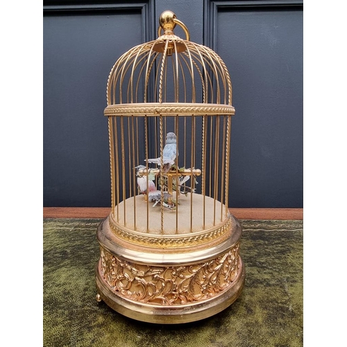 1505 - A Reuge singing bird cage automaton, with two birds, No.10744, 30.5cm high. 