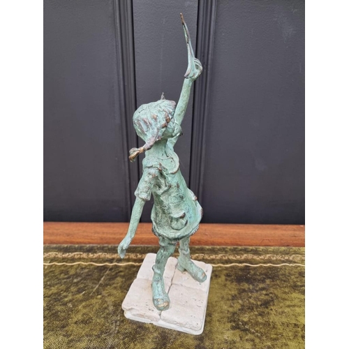 1506 - WITHDRAWN FROM SALE: a verdigris bronze figure of a young girl with crescent moon, indistinctly mark... 