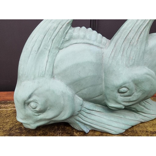 1517 - A large Art Deco St Clement pottery figure group of two angel fish, signed FR Cartier, 43.5cm w... 