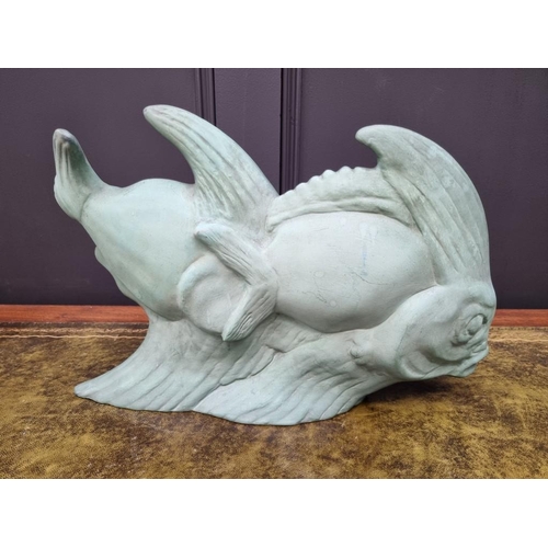 1517 - A large Art Deco St Clement pottery figure group of two angel fish, signed FR Cartier, 43.5cm w... 