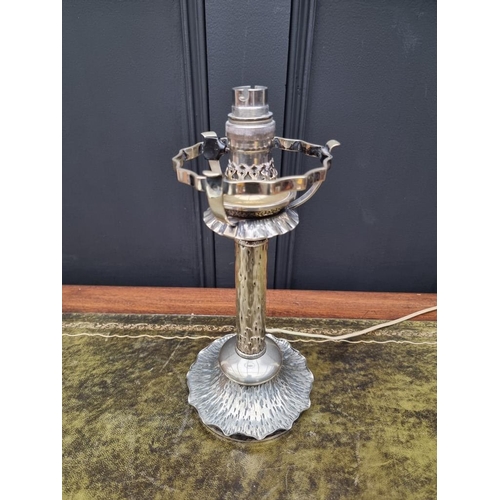 1520 - An electroplated table lamp, by Hukin & Heath, (converted), 31cm high.