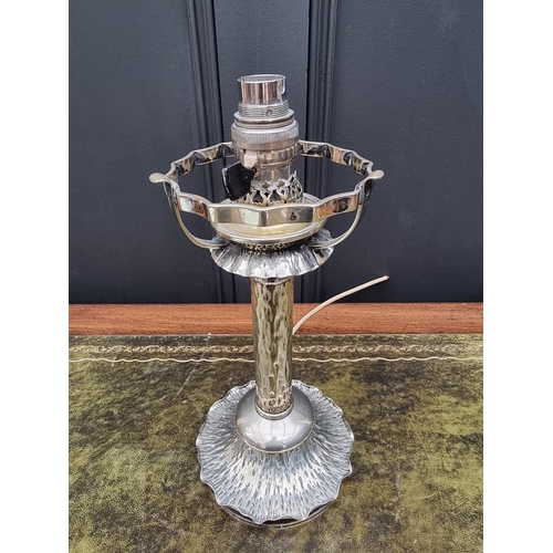 1520 - An electroplated table lamp, by Hukin & Heath, (converted), 31cm high.