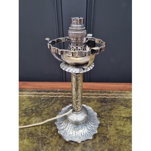 1520 - An electroplated table lamp, by Hukin & Heath, (converted), 31cm high.