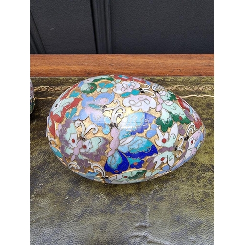 1524 - A Chinese cloisonne enamel jar and cover, 10cm high; together with a similar egg, 13.5cm high. (2)... 