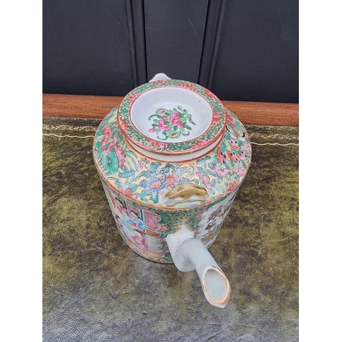 1548 - A Chinese famille rose wine pot and cover, 16cm high, (restoration).   